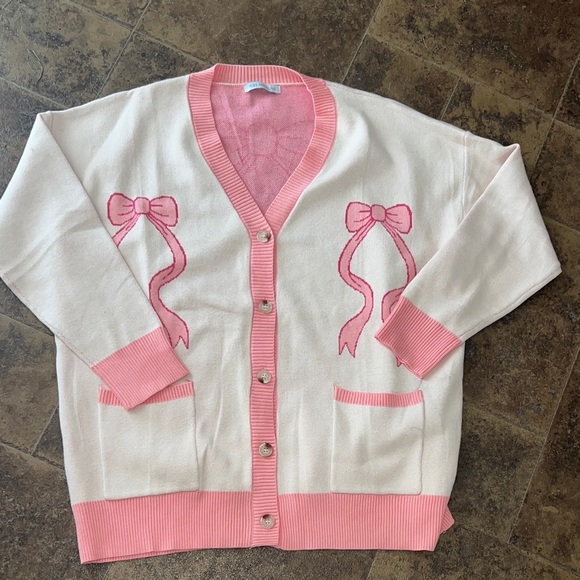 MISS sparkling - PINK BOWS CARDIGAN Medium NWOT - Picture 2 of 9